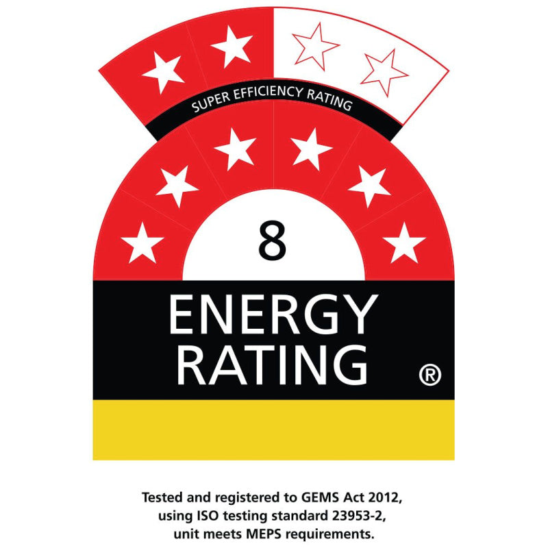 Bar Fridge | 3 Door | Quiet Running SK386 showing energy rating of 8 out of 10 stars